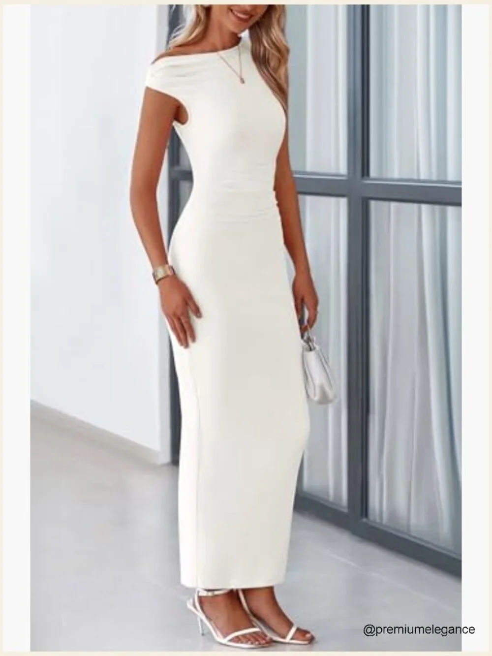 One Shoulder Bodycon Maxi Dress Mesh Formal Wedding Guest Cocktail - Picture 4 of 7